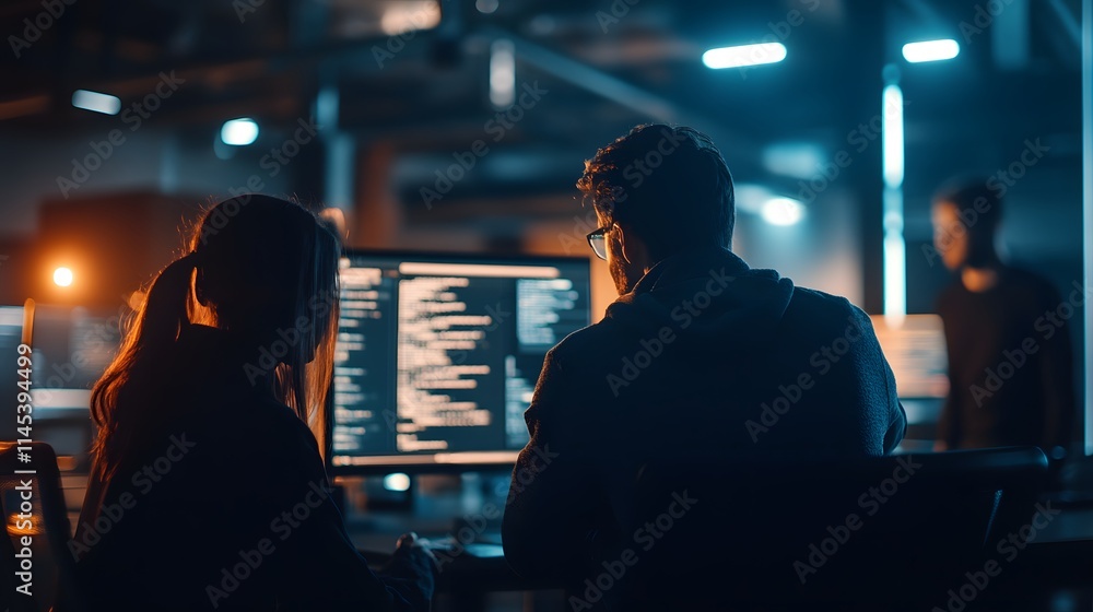 Poster software engineer explaining code to ai generated illustration