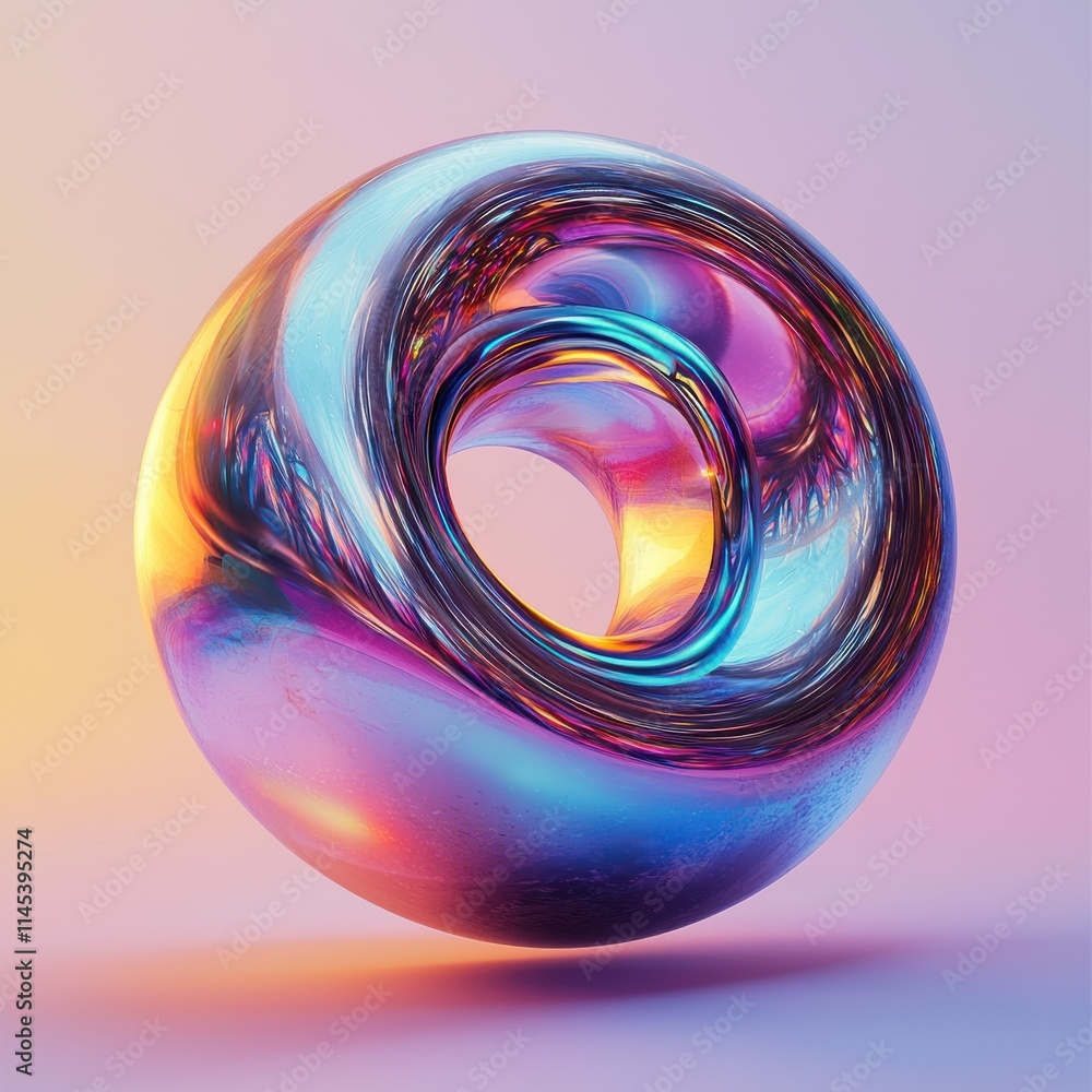 Aufkleber levitating metallic torus in soft gradient studio setting modern abstract art digital design aesthet
