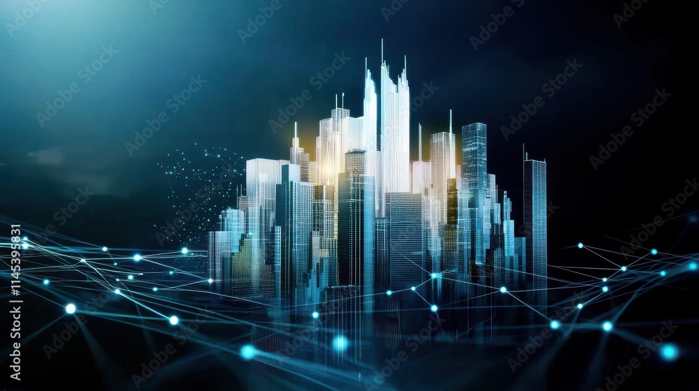 Poster dynamic digital cityscape integrating global networks futuristic environment urban concept high-tech