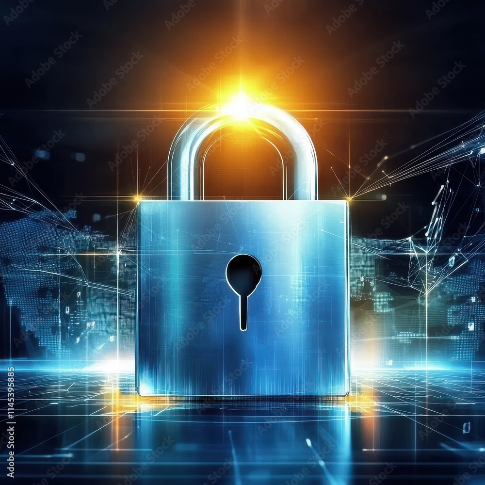 Poster modern data privacy lock icon digital environment graphic design cybersecurity concept high-tech vie