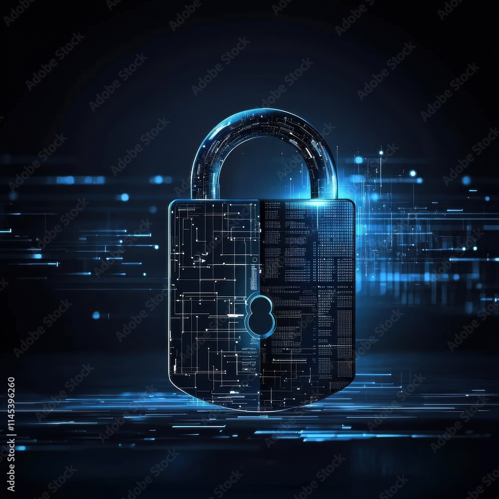 Poster modern data privacy lock icon digital security graphic design cyber environment close-up view sleek 
