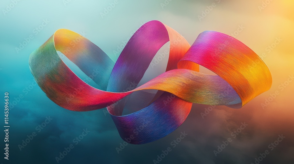 Poster dynamic abstract multicolored ribbons floating in midair digital art ethereal environment creative v
