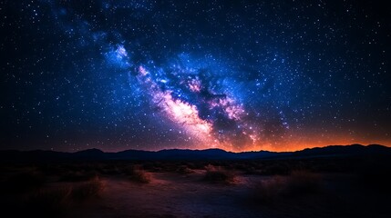 Fototapeta premium Desert Landscape Underneath a Vibrant Milky Way Galaxy