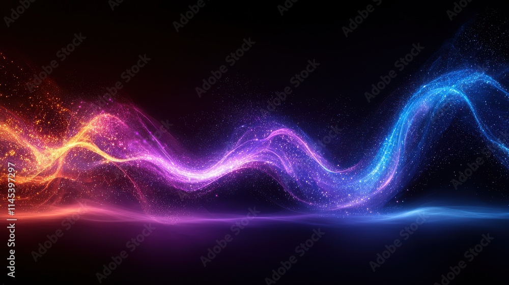 Poster dynamic light arcs in purple and blue abstract background digital art dark environment illuminated c