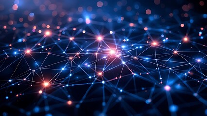 Fototapeta premium Complex network of lines and nodes representing data, visualizing digital connections, information flow, and modern technology in a dynamic, high-tech environment.