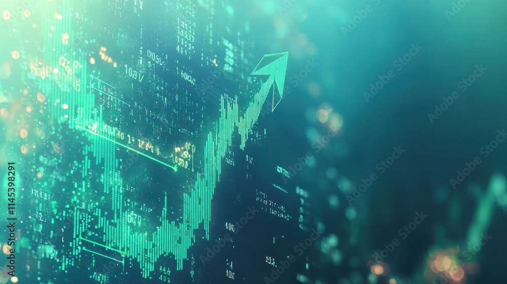 Poster dynamic financial growth statistics digital space infographic visualization abstract glow data analy