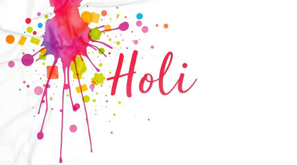Fototapeta premium Colorful and vibrant design for Hindu festival of Holi.Multicolored text “HOLI” on white background with watercolor colorful blotches and splashes for cards, invitations and social media posts