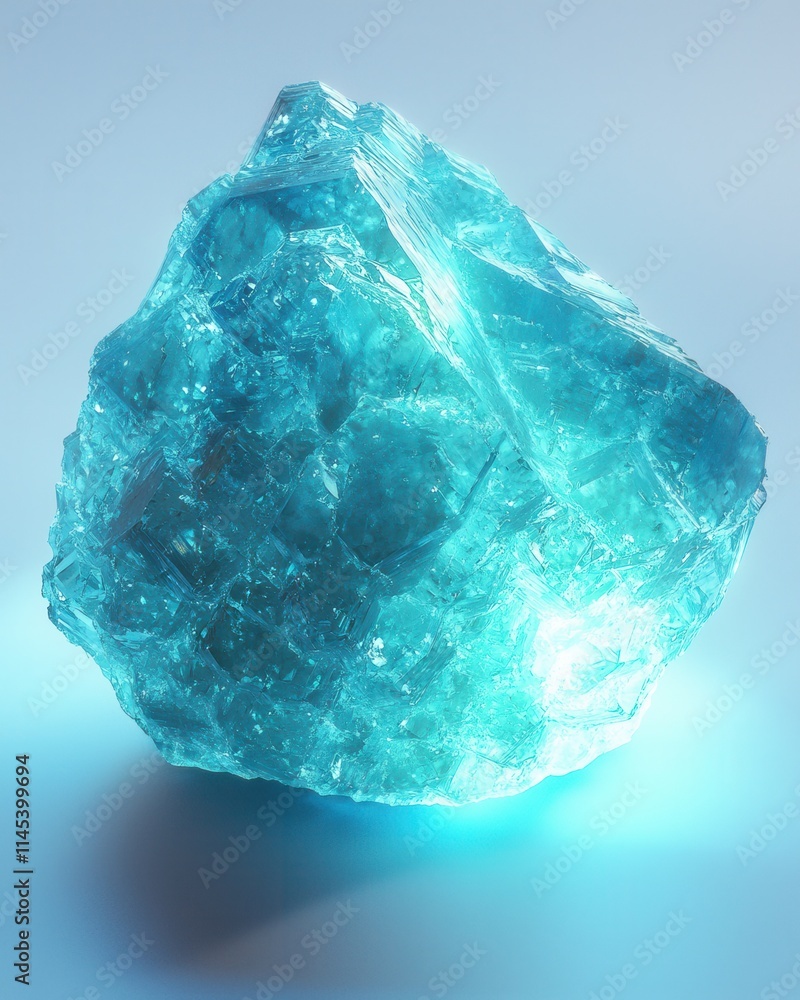 Poster raw zircon crystal illuminated by soft blue light studio setting macro gemstone art close-up view vi
