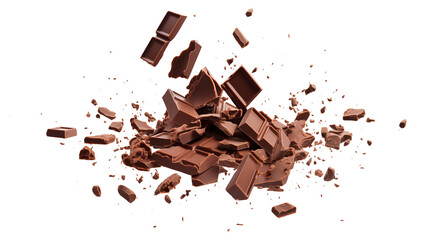 falling chopped chocolate splash isolated on transparent white background, clipping path