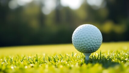 Close-up of white golf ball on white tee in golf course.