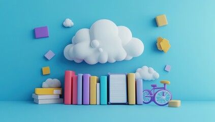 Fototapeta premium Colorful Books and a Bicycle in a Playful 3D Scene