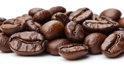 Naklejka premium Aromatic Roasted Coffee Beans Close Up View