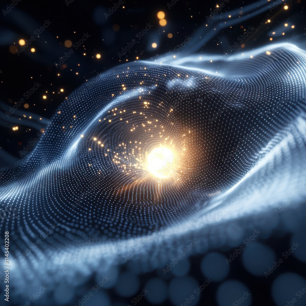 Poster Dynamic abstract energy vortex with swirling particles digital realm graphic visualization cosmic environment surreal concept