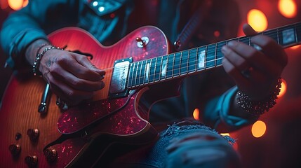 Obraz premium Stylish musician tuning a guitar AI generated illustration