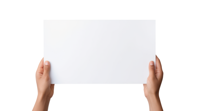 Hand holding blank paper isolated on transparent background Remove png, Clipping Path, pen tool - Powered by Adobe