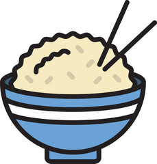 Rice dish with chopsticks vector illustration. Bowl of rice.