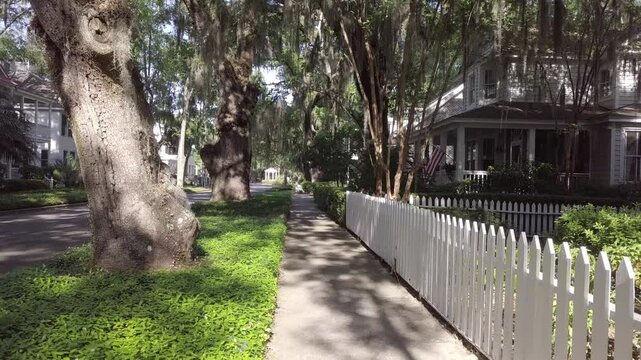 Approaching shot of beautiful southern homes in the American South of South Carolina.