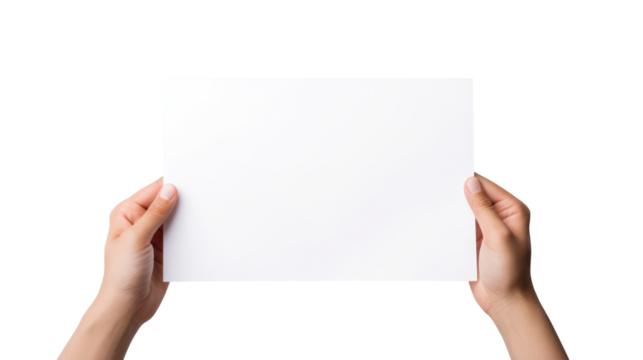 Hand holding blank paper isolated on transparent background Remove png, Clipping Path, pen tool