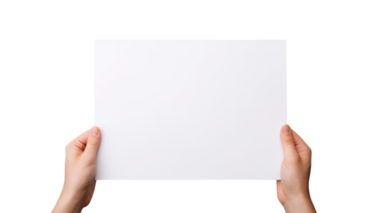 Hand holding blank paper isolated on transparent background Remove png, Clipping Path, pen tool