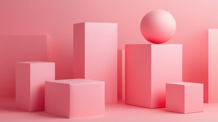 Obraz premium Pink Geometric Forms: A Minimalist 3D Render