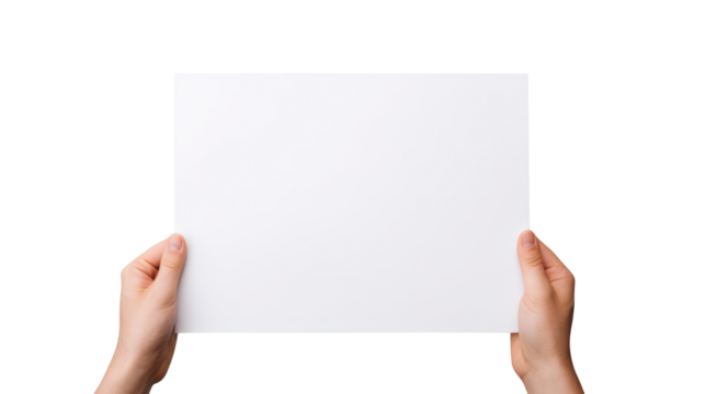 Hand holding blank paper isolated on transparent background Remove png, Clipping Path, pen tool
