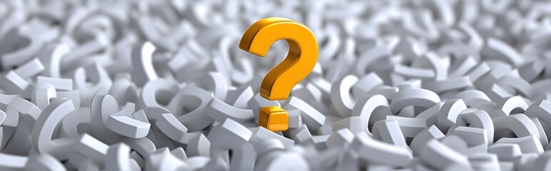 Yellow Question Mark Standing Out Among White Question Marks, Concept of Uncertainty and Curiosity