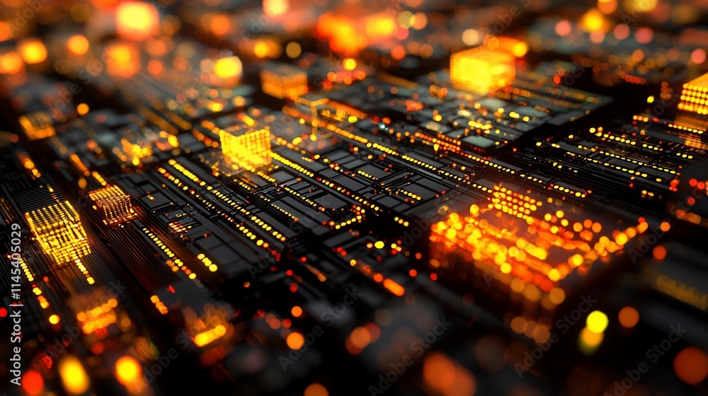Poster abstract glowing circuit board texture.