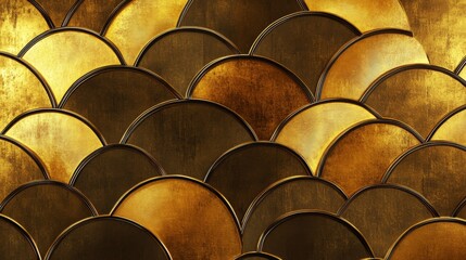 4.Seamless pattern of gold-colored art deco arcs, designed with interlacing and overlapping lines; each arc has a metallic shine, creating a refined, flowing texture that suggests a sense of luxury