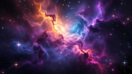 Deep space with colorful nebula clouds, showcasing vibrant cosmic colors and celestial beauty, evoking the mysteries of the universe in a stunning, otherworldly scene.