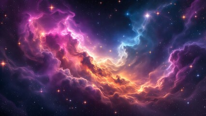 Deep space with colorful nebula clouds, showcasing vibrant cosmic colors and celestial beauty, evoking the mysteries of the universe in a stunning, otherworldly scene.