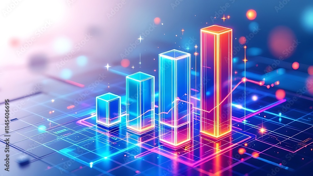 Wall mural digital e-commerce trends visualized with 3d bar charts, showcasing growth, analytics, and data-driv