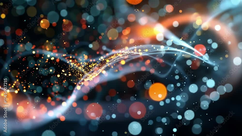 Poster abstract digital wave particles flowing through cyberspace, creating a vibrant bokeh effect. this im
