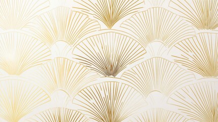 20.Elegant and seamless art deco pattern with fan-shaped motifs in metallic gold; the background is filled with fine, thin lines that outline the fan shapes, creating a refined, luxurious texture