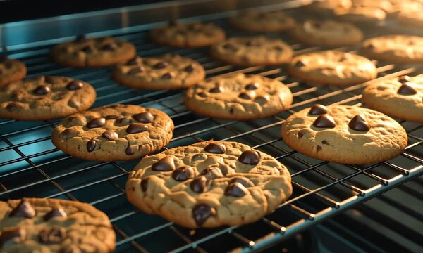 Chocolate chip cookies baking in the oven