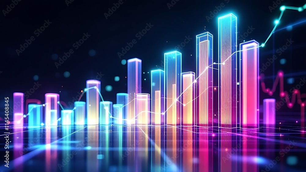 Wall mural e-commerce sales performance visualized with pulsating graphs showing growth trends, data analytics,