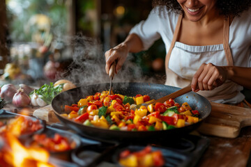Savory Vegetable Medley Sizzling in a Pan: A Culinary Symphony of Colors and Flavors