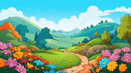 Fototapeta premium A Colorful Winding Path Through Blooming Hills
