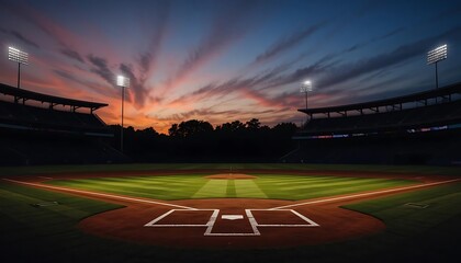 Baseball Field at Sunset