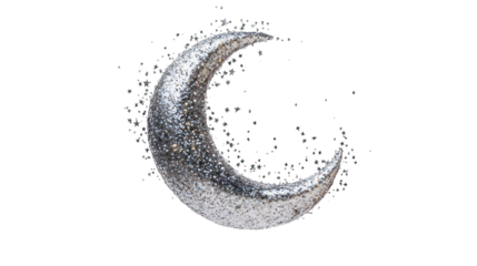 a silver crescent moon ornament surrounded
