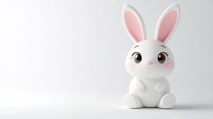 Obraz premium Cute white bunny rabbit sitting on white background.