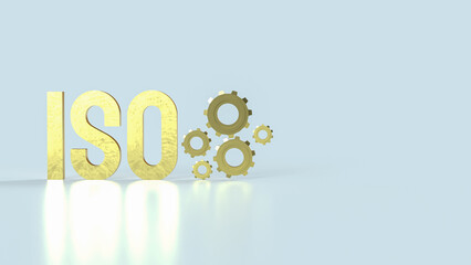 The Gold iso text and gear on white background 3d rendering..