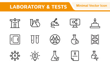 Laboratory and Tests Icon Set. A precise collection of icons for scientific testing and research, perfect for enhancing educational materials, lab websites, and health applications.