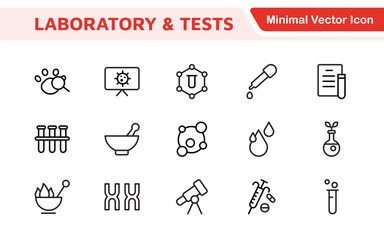 Laboratory and Tests Icon Set. A precise collection of icons for scientific testing and research, perfect for enhancing educational materials, lab websites, and health applications.