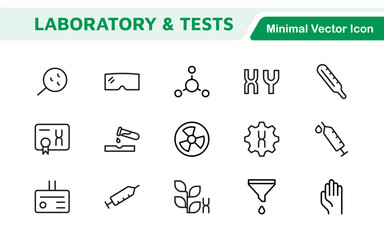 Laboratory and Tests Icon Set. A precise collection of icons for scientific testing and research, perfect for enhancing educational materials, lab websites, and health applications.