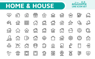 Home Icon Set. A cozy and inviting collection of icons that embody comfort and lifestyle, perfect for enhancing real estate apps, home improvement projects, and websites.