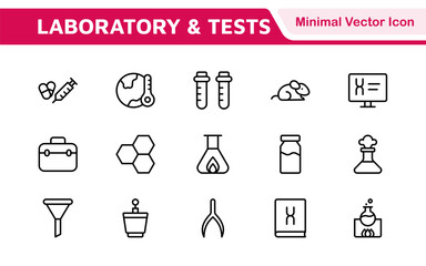 Laboratory and Tests Icon Set. A precise collection of icons for scientific testing and research, perfect for enhancing educational materials, lab websites, and health applications.