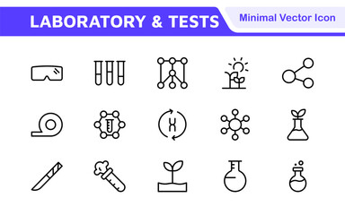 Laboratory and Tests Icon Set. A precise collection of icons for scientific testing and research, perfect for enhancing educational materials, lab websites, and health applications.