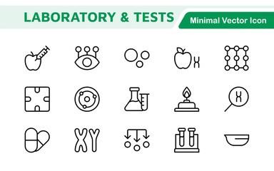 Laboratory and Tests Icon Set. A precise collection of icons for scientific testing and research, perfect for enhancing educational materials, lab websites, and health applications.