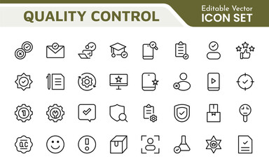 Quality Control line icon set. Included the icons as inspect, QA, qualify, quality control, check, verify, and more.
