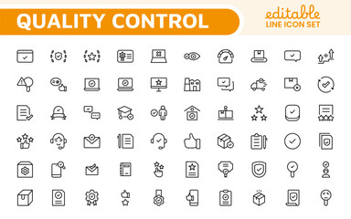 Quality Control line icon set. Included the icons as inspect, QA, qualify, quality control, check, verify, and more.
